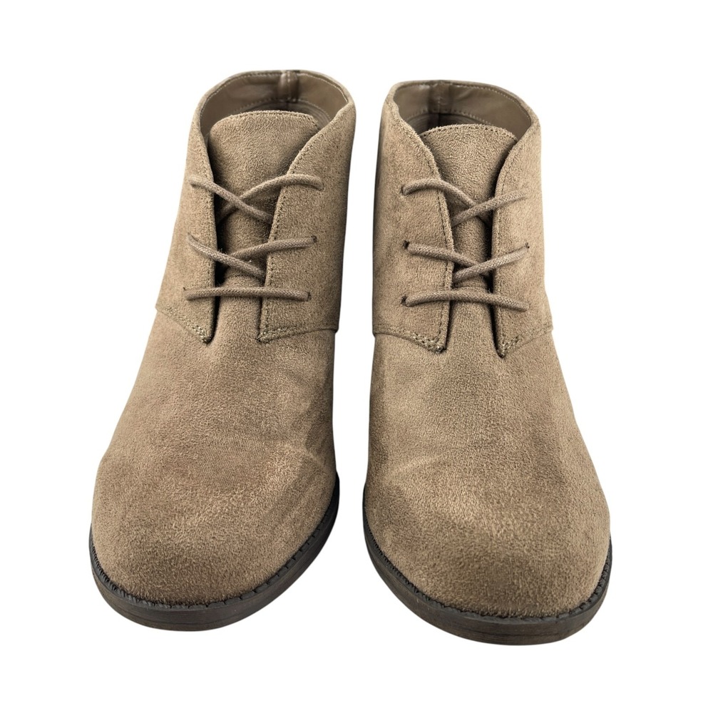 Dr Scholls Women's Later Lace Up Ankle Booties 8M Taupe Faux Suede Block Heel - Picture 3 of 11